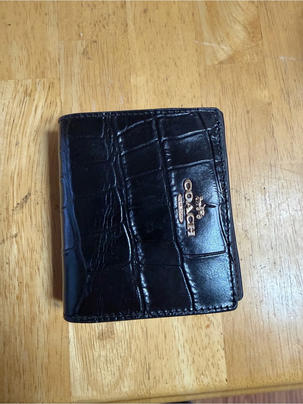 Coach  Black Croc-Embossed Leather Bifold Wallet black NEW with tags